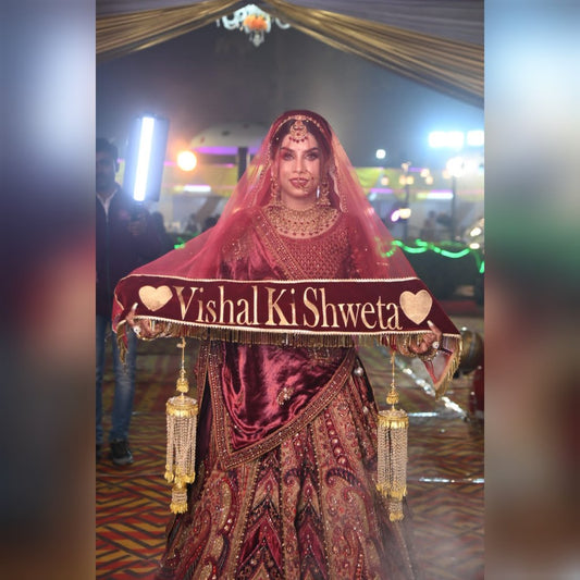 Customized Name Bridal Net Dupatta Design 6