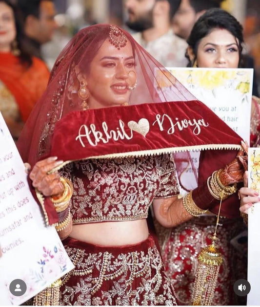 Customized Name Bridal Net Dupatta Design 7