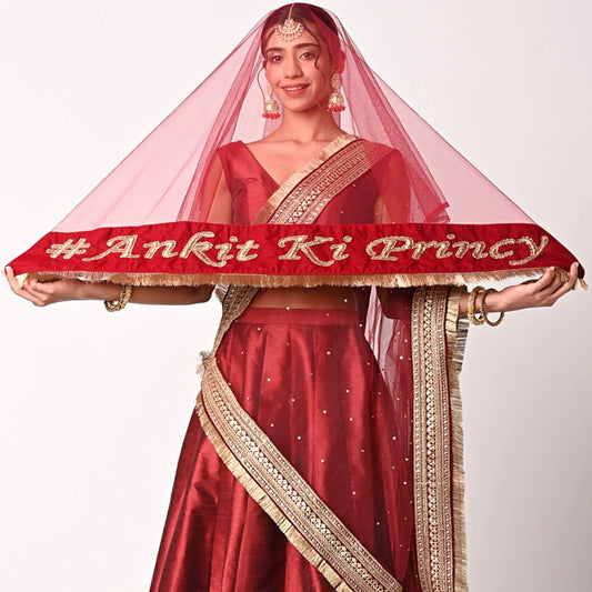 Customized Name Bridal Net Dupatta Design 3